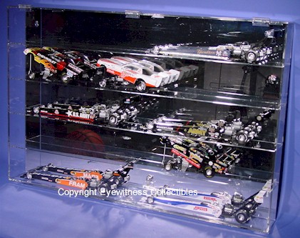 1/24 SCALE DIECAST ACRYLIC DISPLAY CASEFOR 10 NHRA DRAGSTERS OR 15 FUNNY CARS15 FREE PLATES