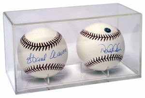 BASEBALL DOUBLE ACRYLIC DISPLAY CASE - BUILT IN STAND