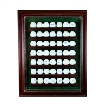 49 GOLF BALL WALL MOUNT GLASS DISPLAY CASE - WOOD CABINET