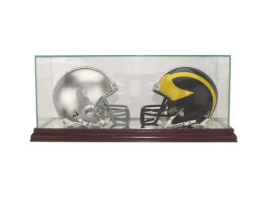 Etched Glass Double 2 Mini Football Helmet Display Case Desktop Custom Display Case