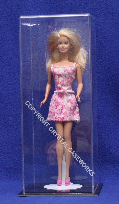BARBIE DOLL SIZE ACRYLIC DISPLAY CASE WITH BLACK BASE