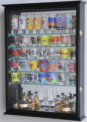 Mirror Backed and 7 Glass Shelves Shot Glasses Display Case Cabinet