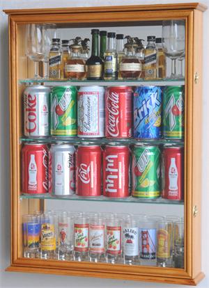 Mini Liquor Bottle - Soda Pop Beer Can w/ Mirror Back Display Case Cabinet