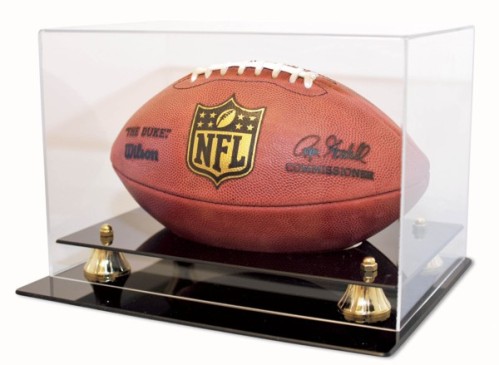 FOOTBALL ACRYLIC DISPLAY CASE WITH GOLD RISERS