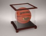 BASKETBALL ACRYLIC DISPLAY CASE WITH CHERRY WOOD FINISH TRIM