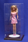BARBIE DOLL SIZE ACRYLIC DISPLAY CASE WITH WOOD BASE