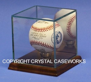 BASEBALL GLASS DISPLAY CASE WITH SOLID WALNUT BASE