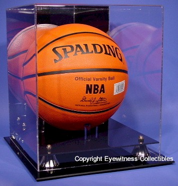 BASKETBALL ACRYLIC DISPLAY CASE WITH GOLD RISERS