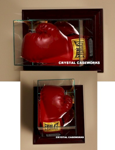 ETCHED GLASS SINGLE BOXING GLOVE DISPLAY CASE - WALL MOUNT
