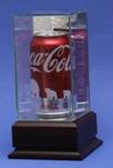 SINGLE SODA - POP - BEER CAN GLASS DISPLAY CASE - WOOD BASE