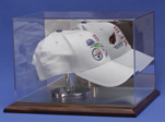 BASEBALL CAP - HAT GLASS DISPLAY CASE - WOOD BASE CHOICE