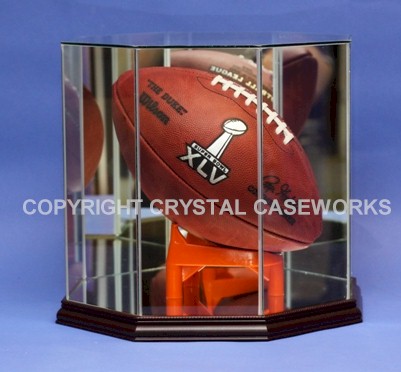 ETCHED GLASS FOOTBALL OCTAGON DISPLAY CASE - CUSTOM T-STAND