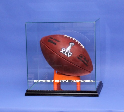 FOOTBALL RECTANGLE GLASS DISPLAY CASE WITH CUSTOM T STAND