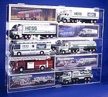 10 HESS TRUCK OR FIRE ENGINEACRYLIC DISPLAY CASE - 10 FREE NAME PLATES