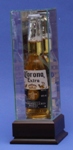 SINGLE SODA - POP - BEER BOTTLE ETCHED GLASS DISPLAY CASE - WOOD BASE