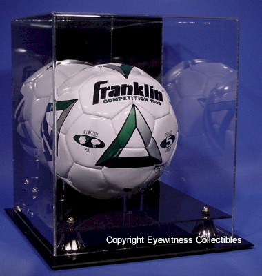 SOCCER BALL ACRYLIC DISPLAY CASE GOLD RISERS
