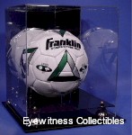 SOCCER BALL ACRYLIC DISPLAY CASE GOLD RISERS