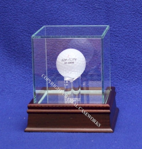 GOLF BALL GLASS DISPLAY CASE - CUSTOM STAND - CHERRY WOOD BASE