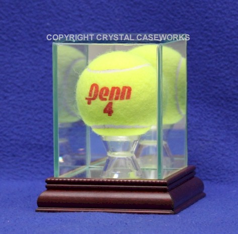 ETCHED GLASS SINGLE TENNIS BALL DISPLAY CASE - DESKTOP