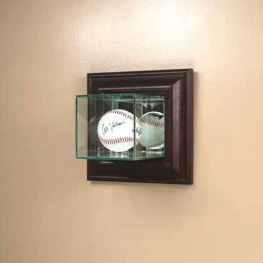 ETCHED GLASS SINGLE BASEBALL DISPLAY CASE  WALL MOUNT