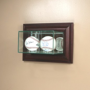 ETCHED GLASS DOUBLE 2 BASEBALL DISPLAY CASE  WALL MOUNT