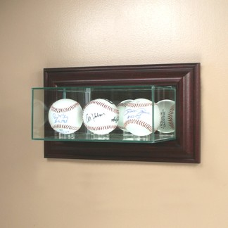 ETCHED GLASS TRIPLE BASEBALL DISPLAY CASE  WALL MOUNT