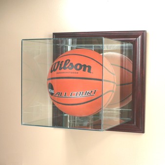 ETCHED GLASS BASKETBALL DISPLAY CASE  WALL MOUNT