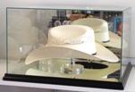 STETSON - COWBOY - WESTERN HAT GLASS DISPLAY WITH WOOD BASE TRIM CHOICE