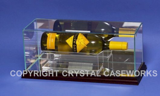 ETCHED GLASS SINGLE WINE BOTTLE DISPLAY CASE - HORIZONTAL